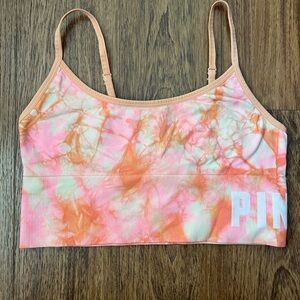 Victorias Secret Pink Tie-Dye Pink and Orange Long Line Sports Bra Size Large